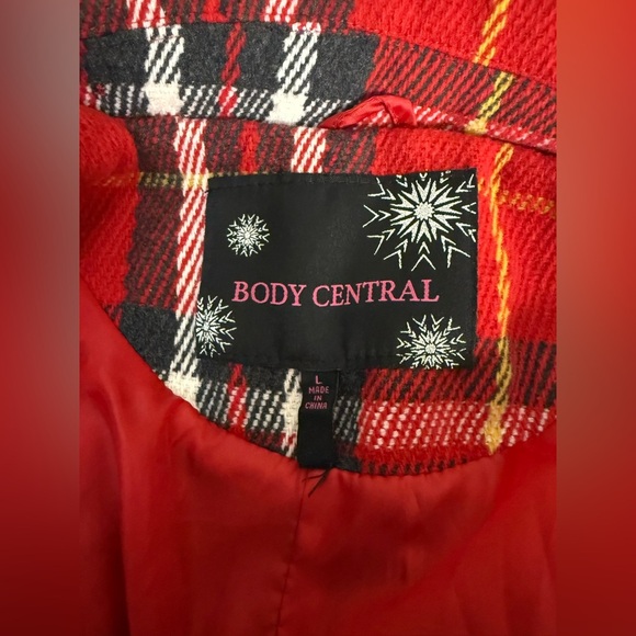 Body Central wool blend red plaid Fall Winter holiday coat button front Large - Picture 11 of 12